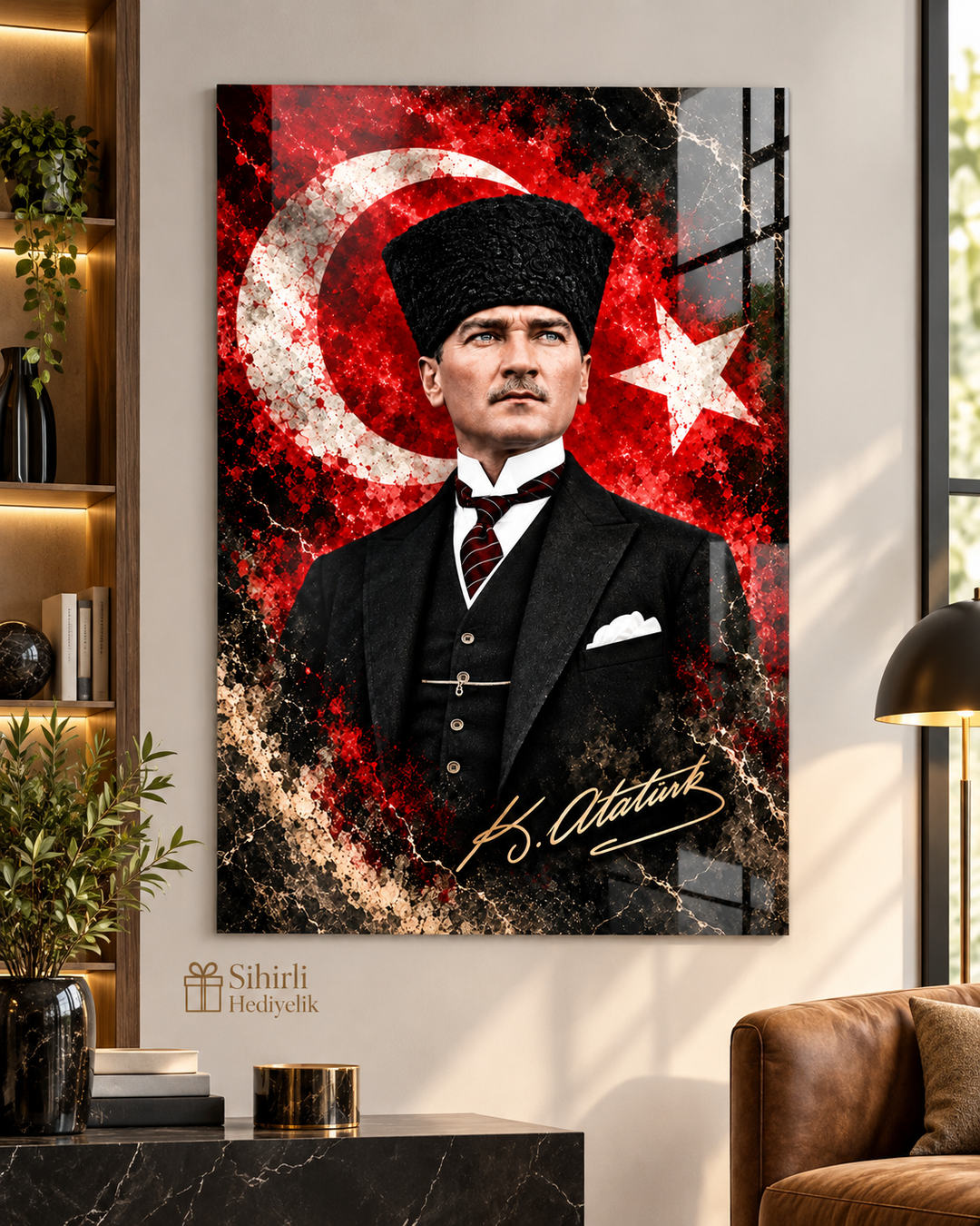 Atatürk ve Türk Bayrağı Temalı Temperli Cam Tablo – Model 16