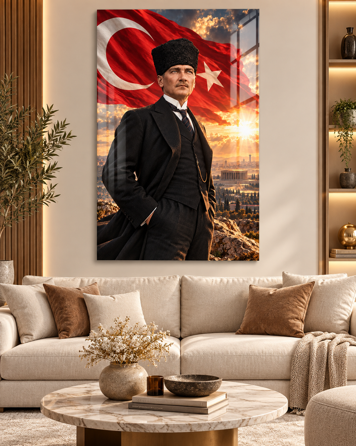 Klasik Atatürk Portresi, Türk Bayrağı ve Anıtkabir Temperli Cam Tablo – görünüm 3