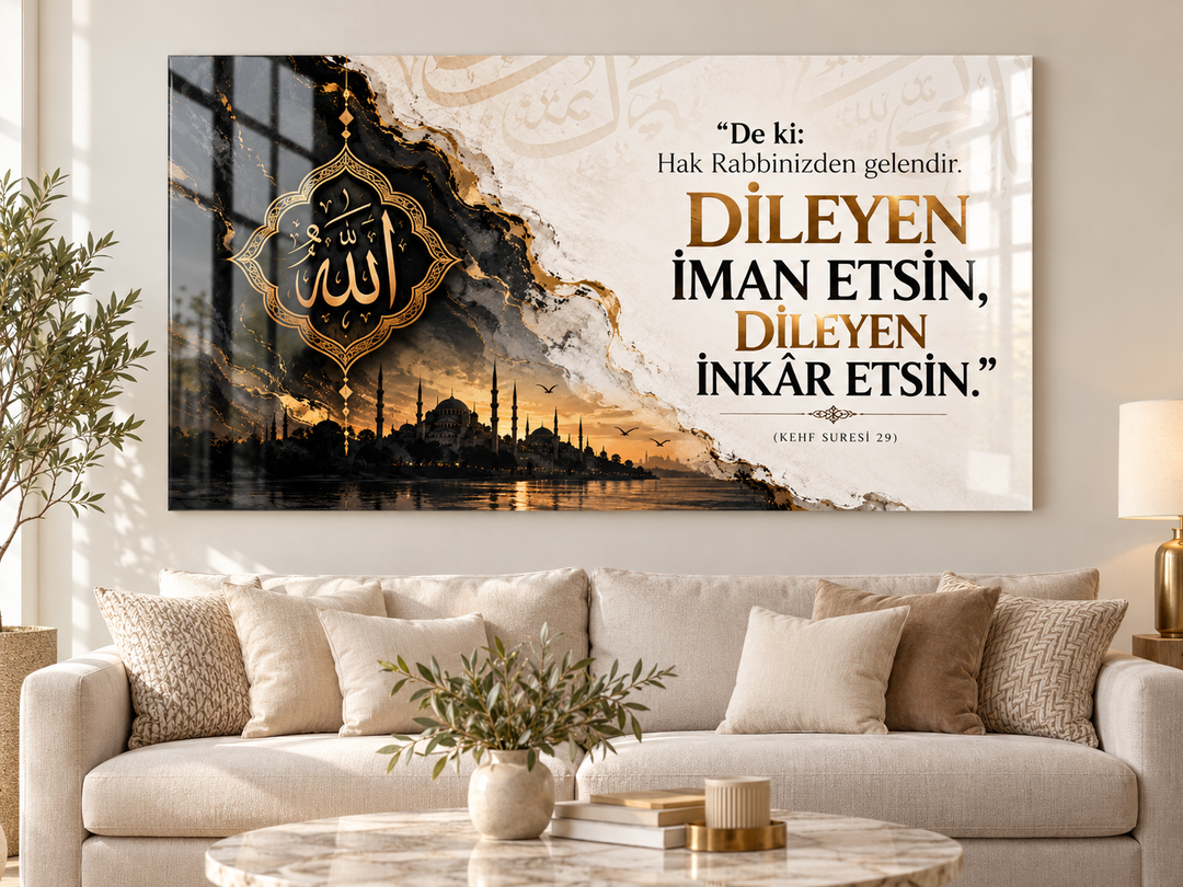 Kehf Suresi 29 Ayetli Dileyen İman Etsin Temperli Cam Tablo – görünüm 2