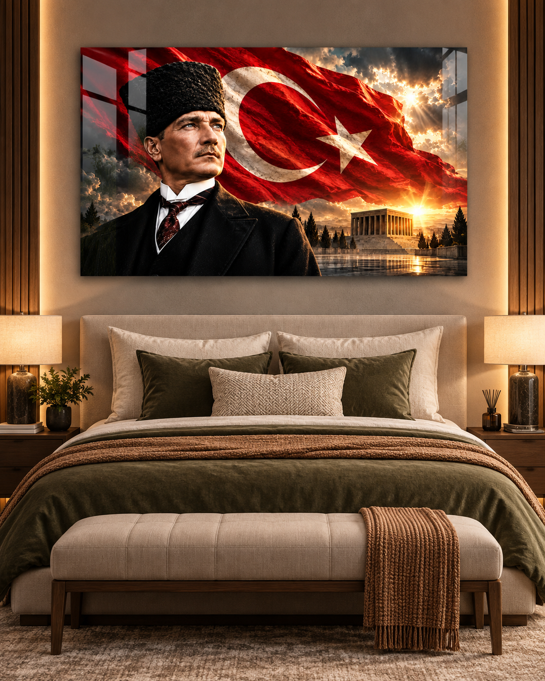 Yatay Atatürk Portresi, Türk Bayrağı ve Anıtkabir Temperli Cam Tablo – görünüm 1