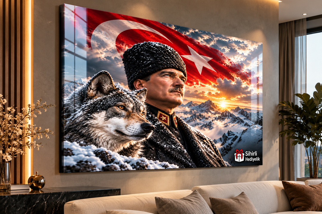 Atatürk ve Türk Bayrağı Temalı Temperli Cam Tablo – Model 13