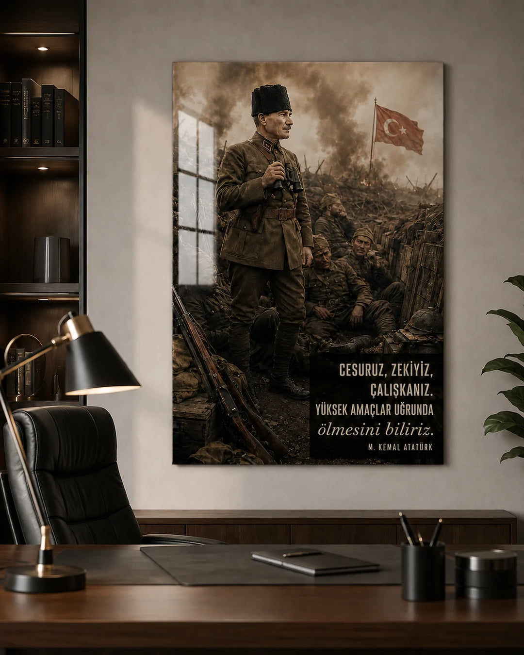 Cesuruz, Zekiyiz, Çalışkanız Atatürk Temperli Cam Tablo – yakın plan oda görünümü