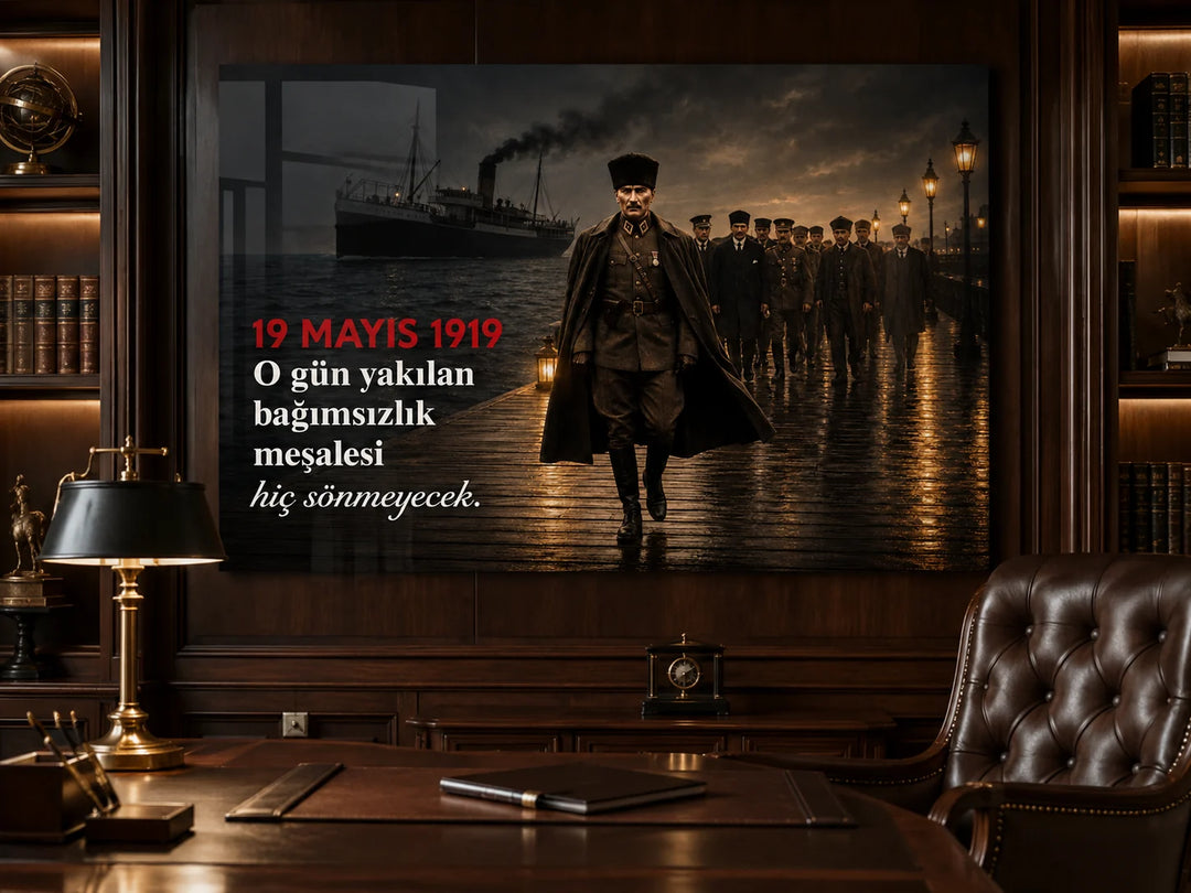 19 Mayıs 1919 Bağımsızlık Meşalesi Atatürk Cam Tablo – yakın plan oda görünümü