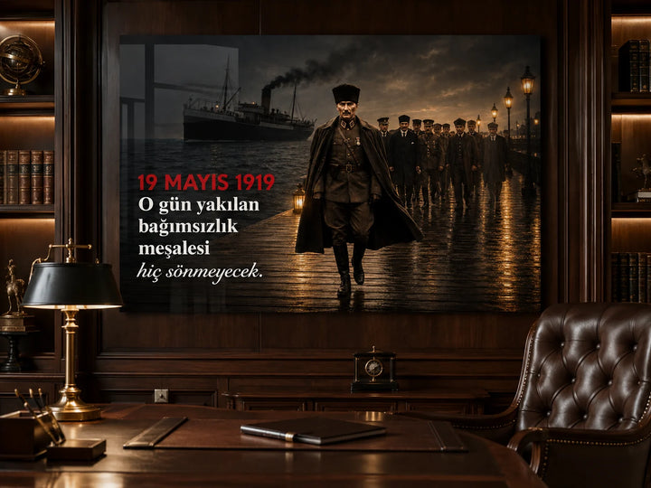 19 Mayıs 1919 Bağımsızlık Meşalesi Atatürk Cam Tablo – yakın plan oda görünümü