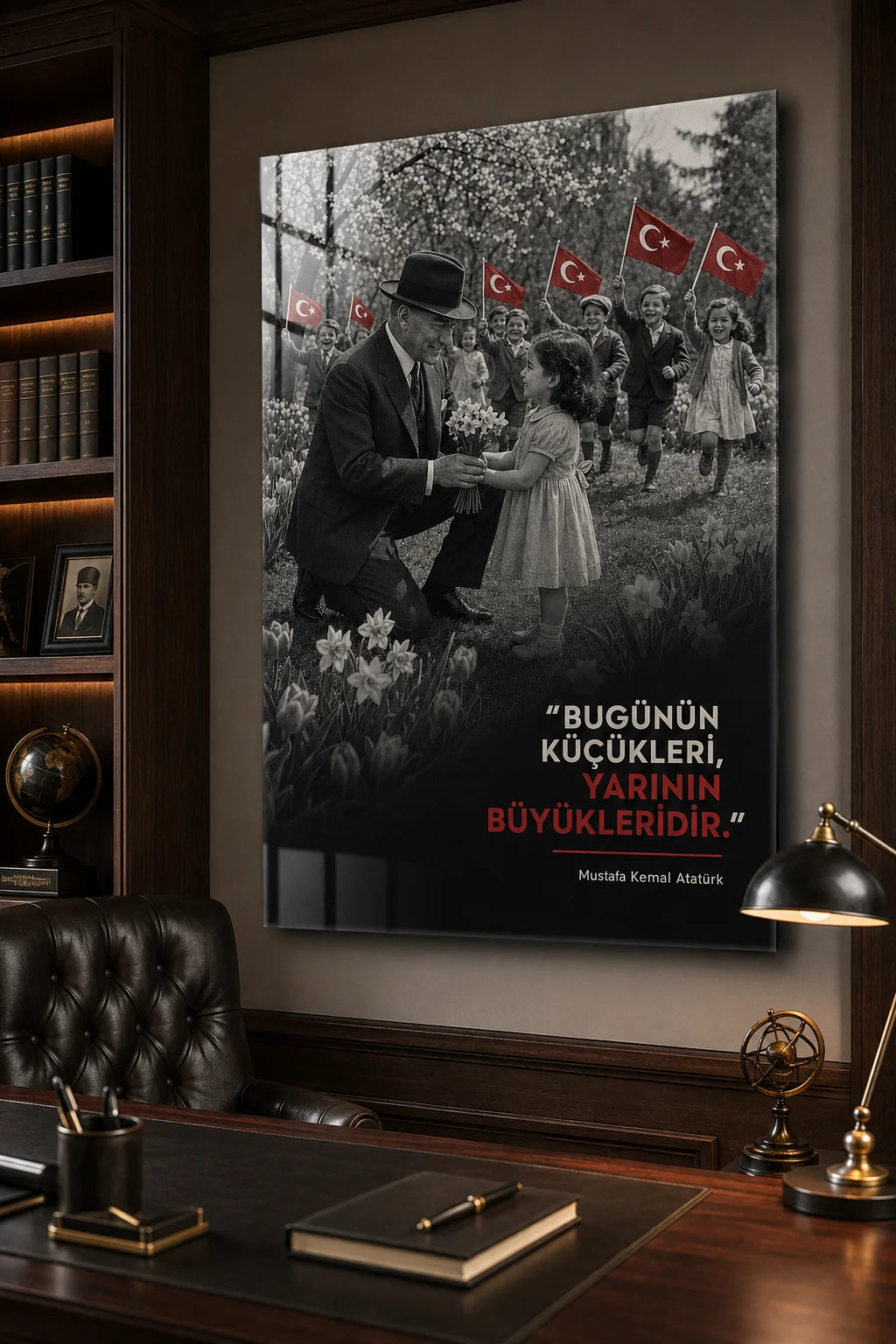 Bugünün Küçükleri Yarının Büyükleridir Atatürk Cam Tablo – yakın plan oda görünümü