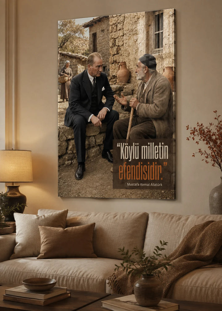 Köylü Milletin Efendisidir Atatürk Temperli Cam Tablo