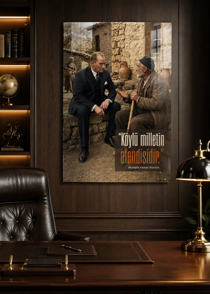 Köylü Milletin Efendisidir Atatürk Temperli Cam Tablo – yakın plan oda görünümü