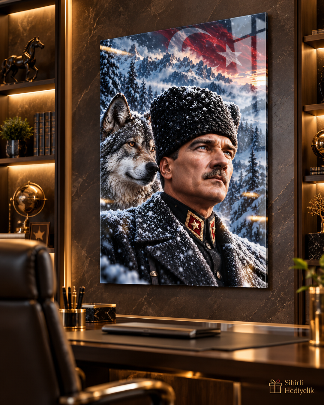 Atatürk ve Bozkurt Temalı Temperli Cam Tablo – Model 19