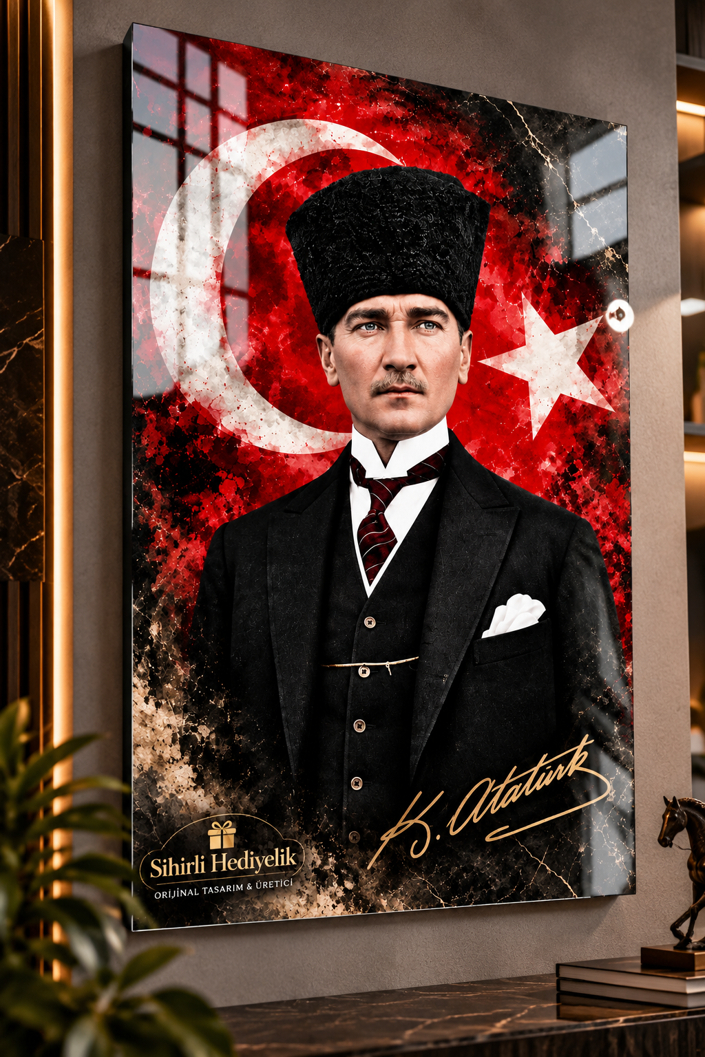 Atatürk ve Türk Bayrağı Temperli Cam Tablo – Model 05