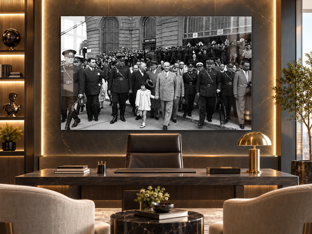 Atatürk ve Ülkü Adatepe Temalı Temperli Cam Tablo