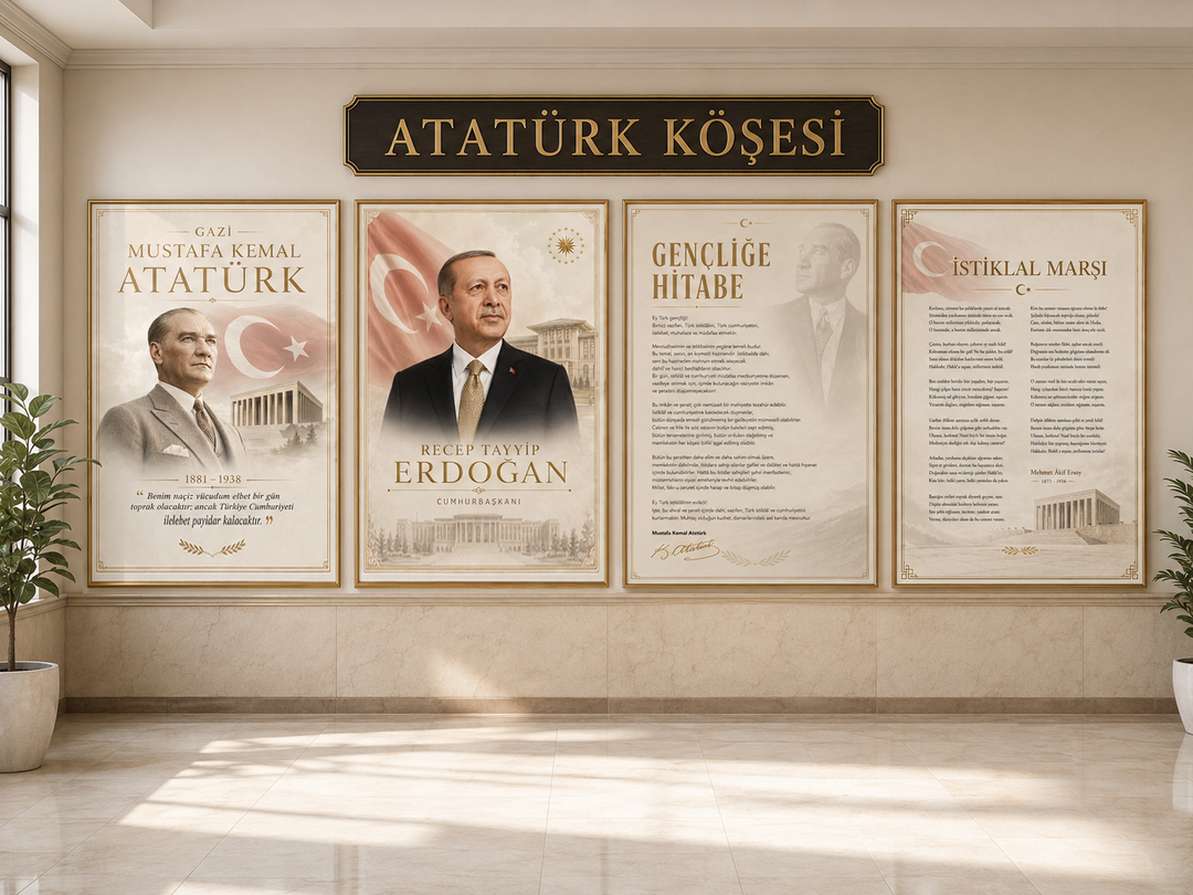 Atatürk ve Erdoğan 4’lü Cam Tablo Seti – Kurumsal Dekor