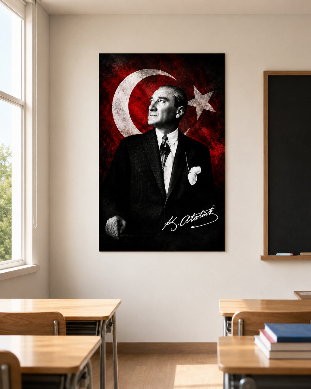 Modern Atatürk 3’lü Cam Tablo Seti – Ofis ve Salon
