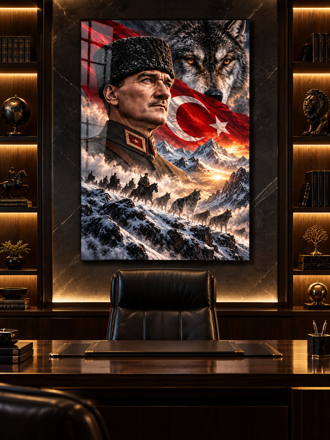 Atatürk, Bozkurt ve Kış Seferi Temperli Cam Tablo – görünüm 3