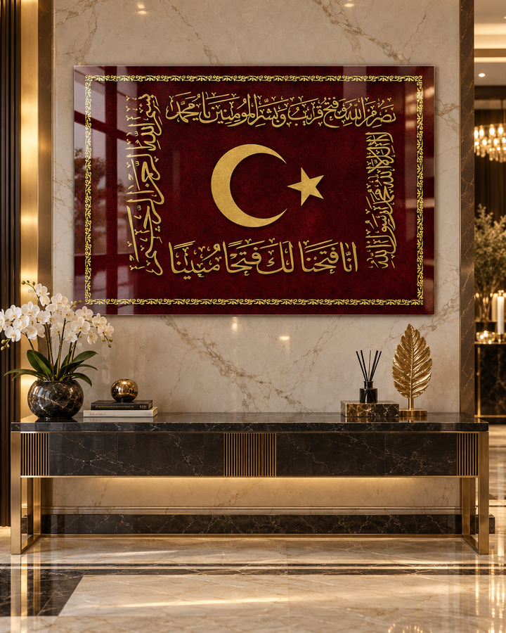 Hilafet Sancağı Temalı Temperli Cam Tablo