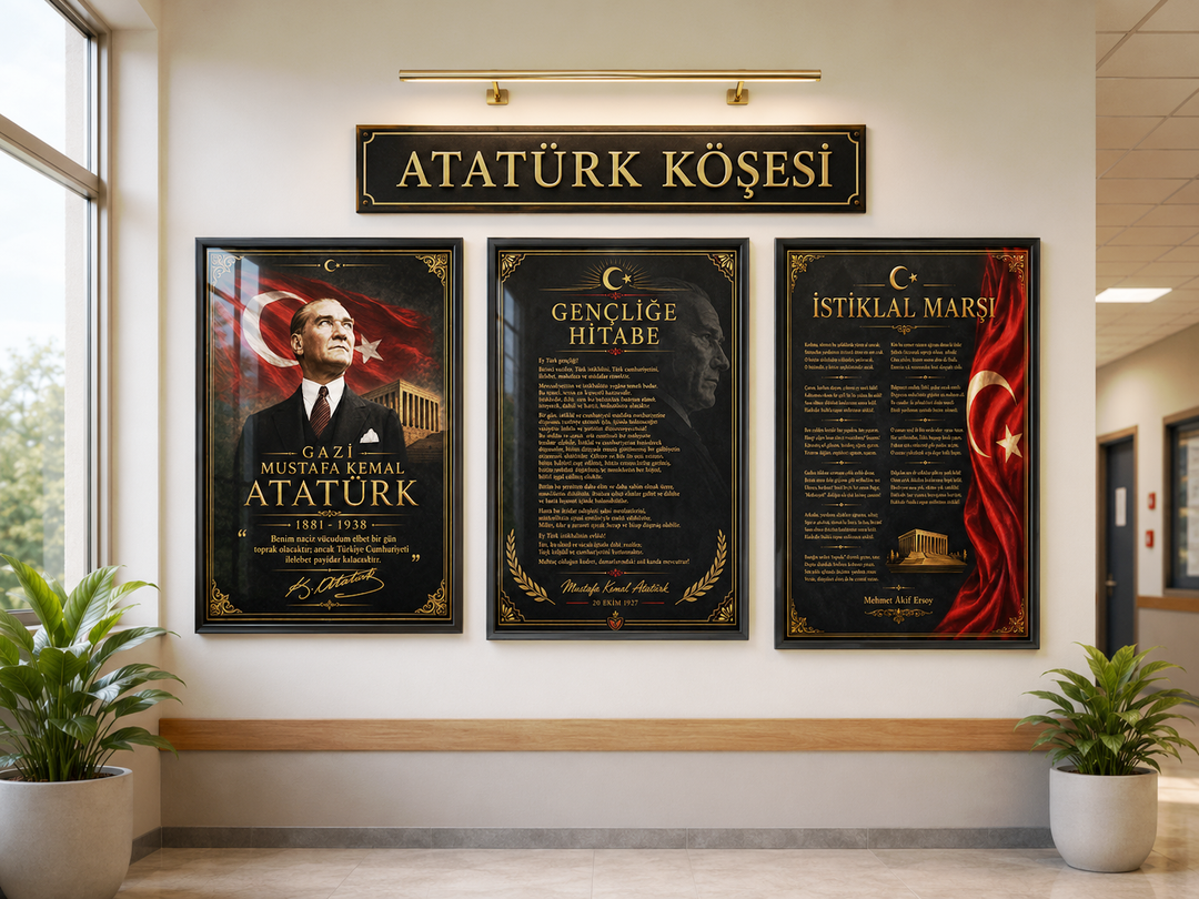 Atatürk 3’lü Cam Tablo Seti – Modern Duvar Dekoru