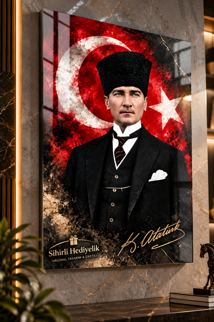 Atatürk ve Türk Bayrağı Temperli Cam Tablo – Model 05