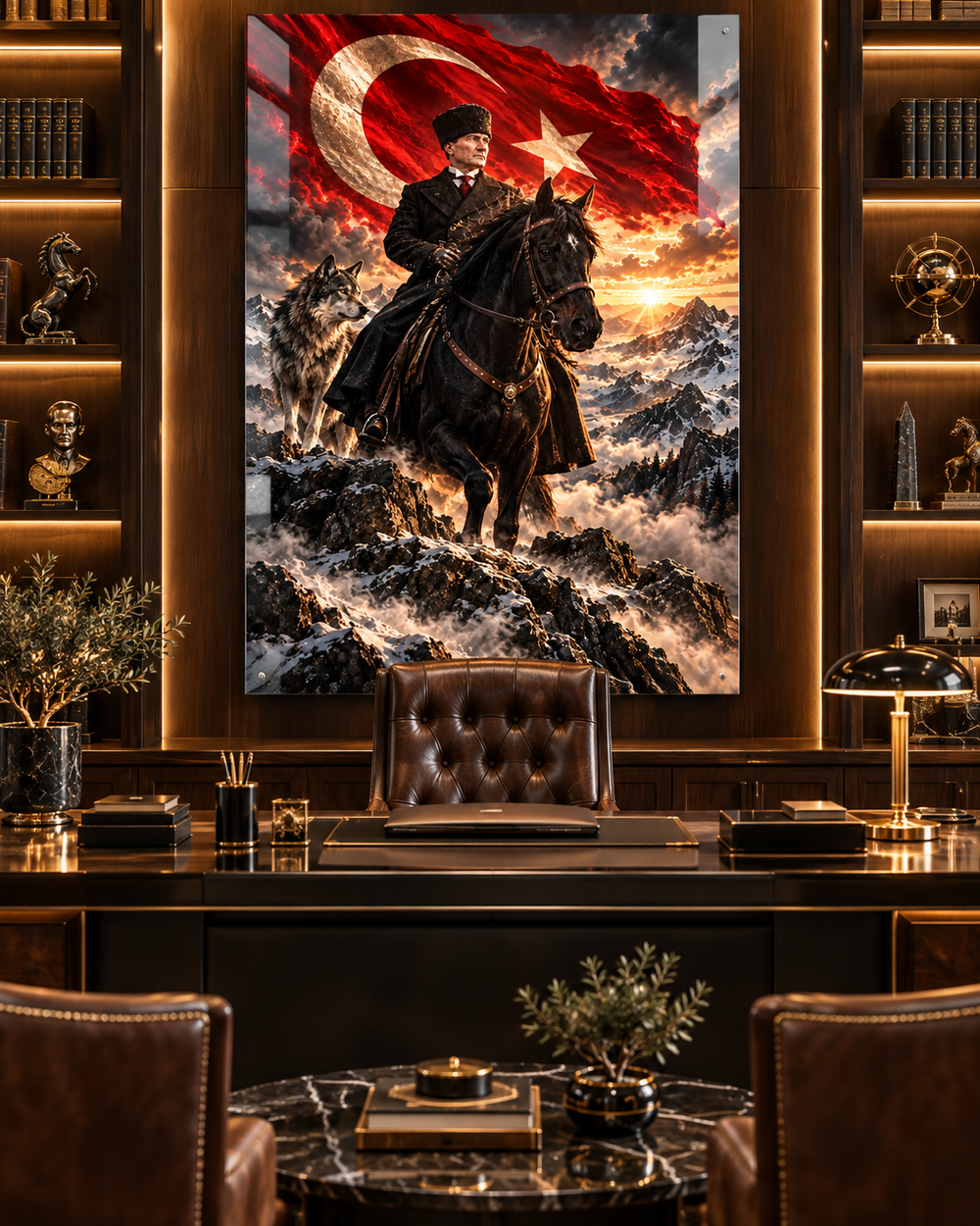 Atatürk, At, Bozkurt ve Türk Bayrağı Temperli Cam Tablo – görünüm 2