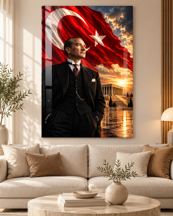 Atatürk, Anıtkabir ve Türk Bayrağı Portre Temperli Cam Tablo – görünüm 3