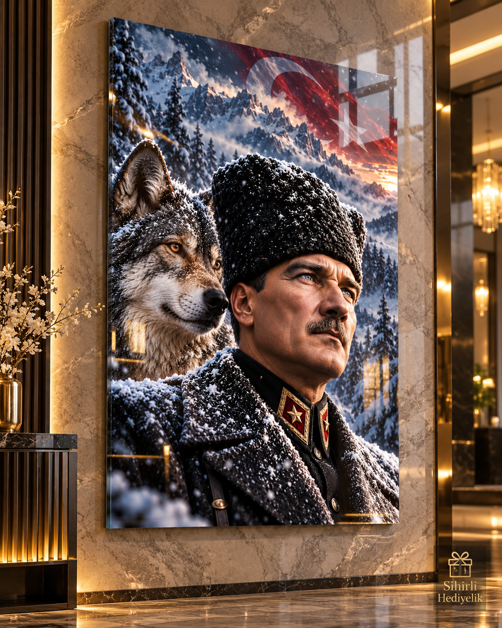 Atatürk ve Bozkurt Temalı Temperli Cam Tablo – Model 19
