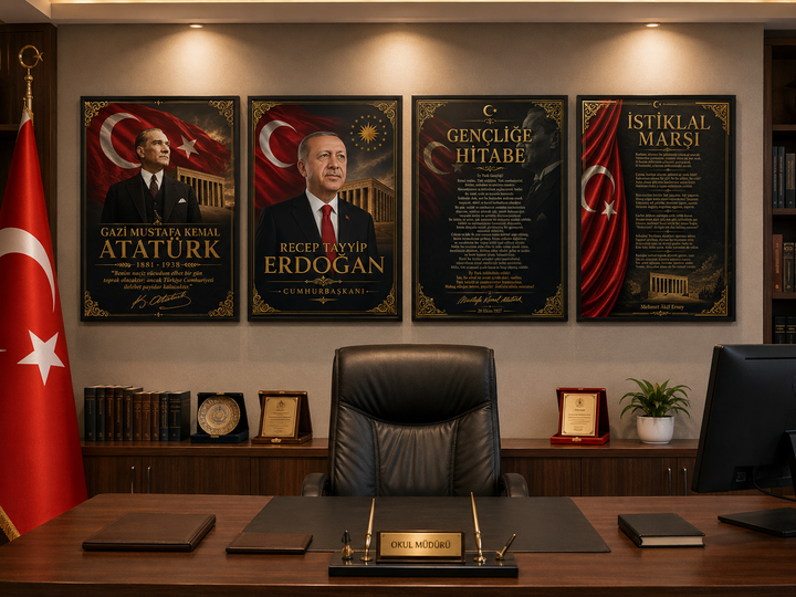 Atatürk ve Erdoğan 4’lü Cam Tablo Seti – Atatürk Köşesi – detay görünümü