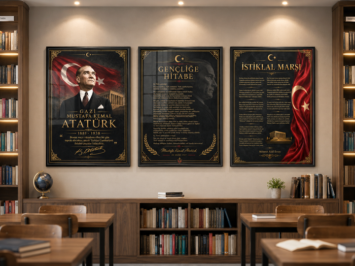 Atatürk 3’lü Cam Tablo Seti – Modern Duvar Dekoru – detay görünümü