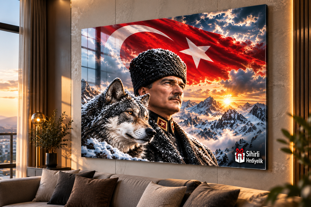 Atatürk ve Türk Bayrağı Temalı Temperli Cam Tablo – Model 13