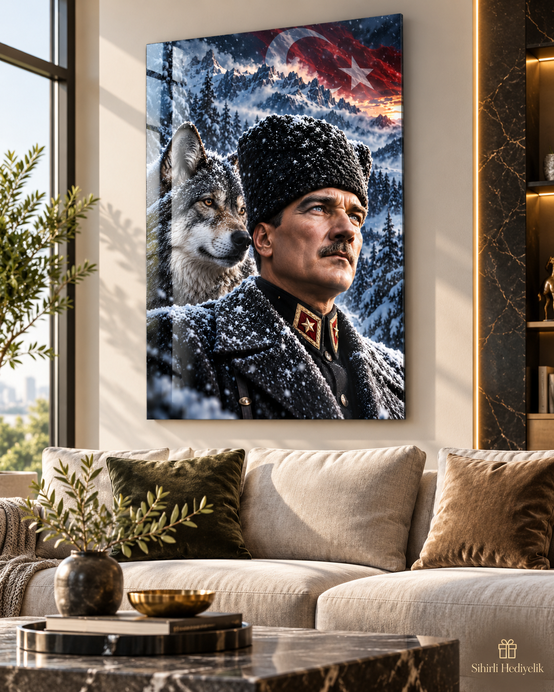 Atatürk ve Bozkurt Temalı Temperli Cam Tablo – Model 19