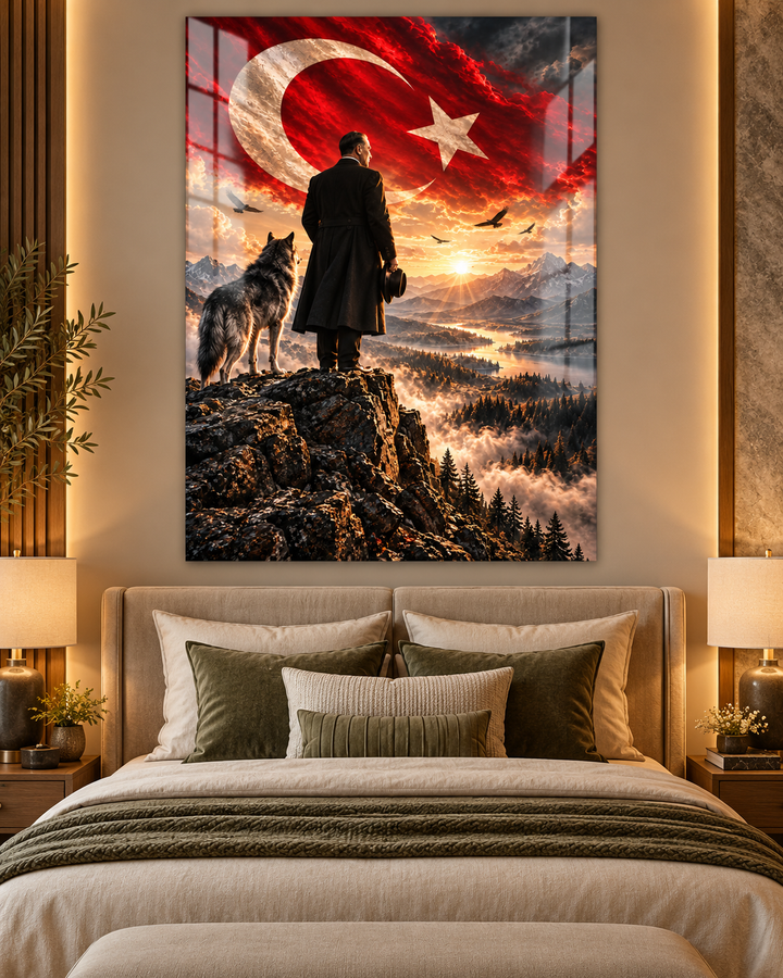 Uzaklara Bakan Atatürk ve Bozkurt Temperli Cam Tablo – görünüm 4