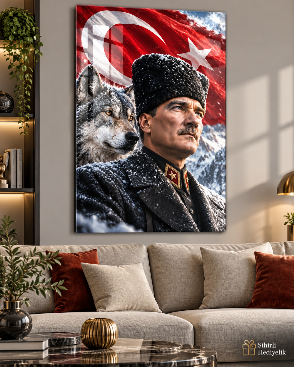 Atatürk ve Bozkurt Temalı Temperli Cam Tablo – Model 21