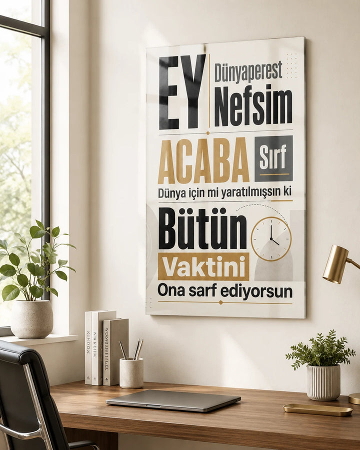 Ey Dünyaperest Nefsim Sözlü İslami Cam Tablo