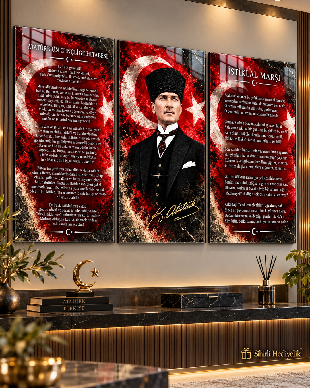 Atatürk, Gençliğe Hitabe ve İstiklal Marşı Cam Tablo Seti – Model 17