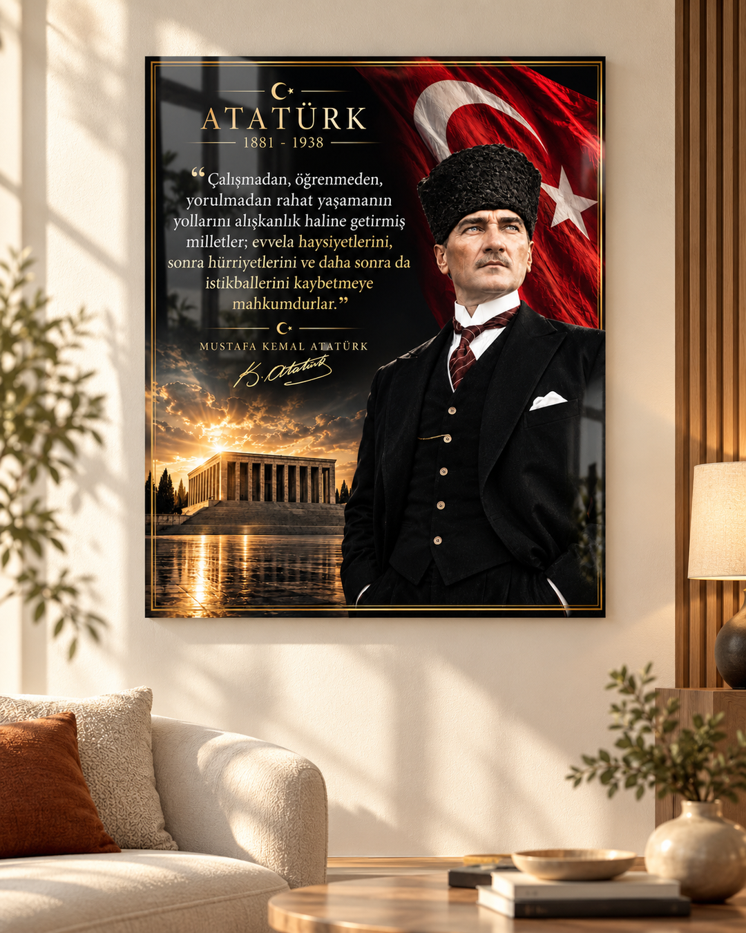 Atatürk’ün Çalışma ve Hürriyet Sözü Temperli Cam Tablo – görünüm 3