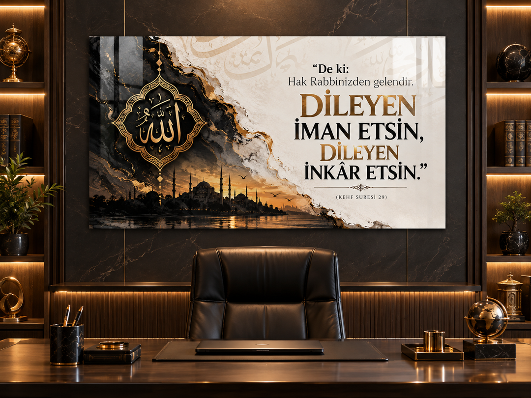 Kehf Suresi 29 Ayetli Dileyen İman Etsin Temperli Cam Tablo – görünüm 3