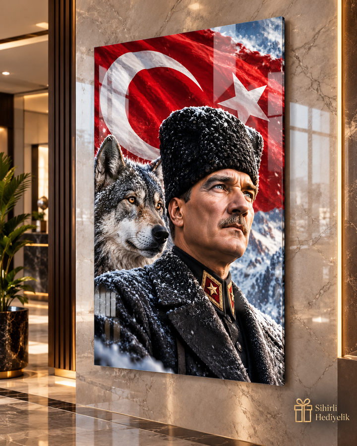 Atatürk ve Bozkurt Temalı Temperli Cam Tablo – Model 21