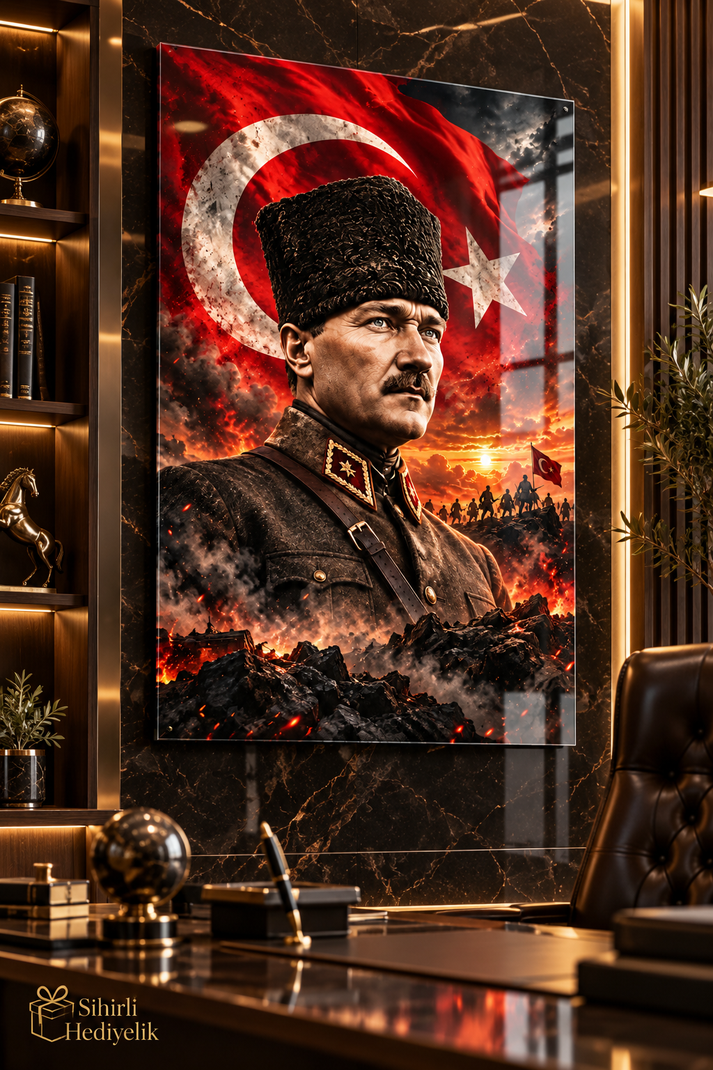 Atatürk ve Türk Bayrağı Temalı Temperli Cam Tablo – Model 22