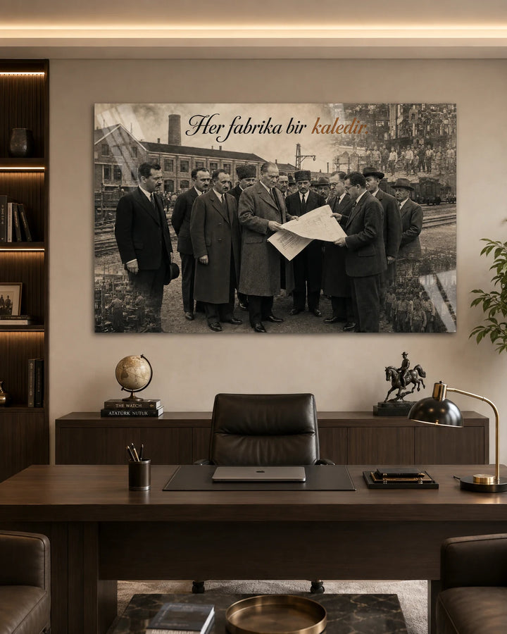 Her Fabrika Bir Kaledir Atatürk Cam Tablo – duvar dekorasyonu görünümü
