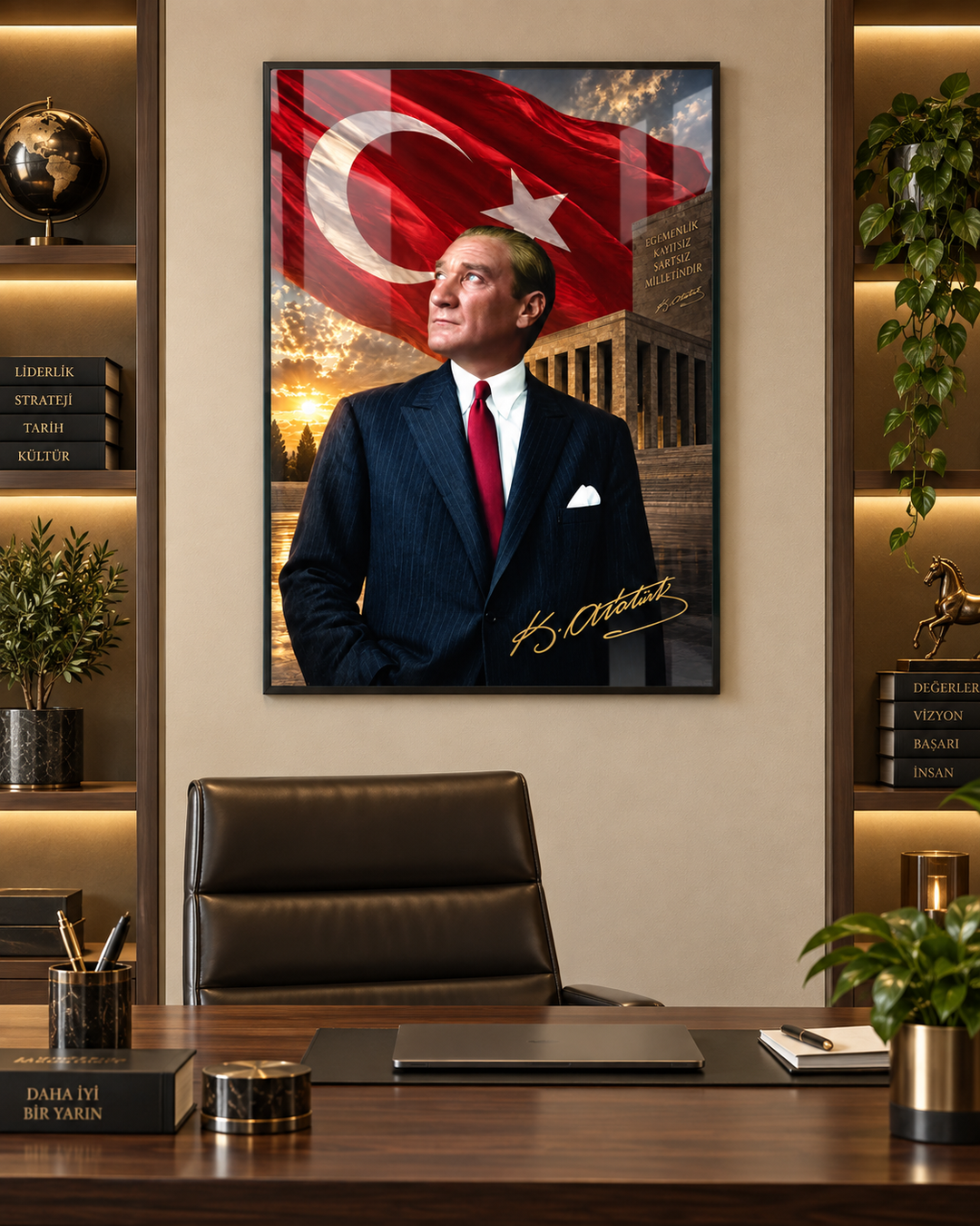 Anıtkabir ve Türk Bayrağı Önünde Atatürk Cam Tablo – görünüm 3