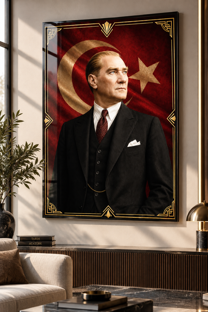 Ay Yıldızlı Klasik Atatürk Portresi Cam Tablo – görünüm 2