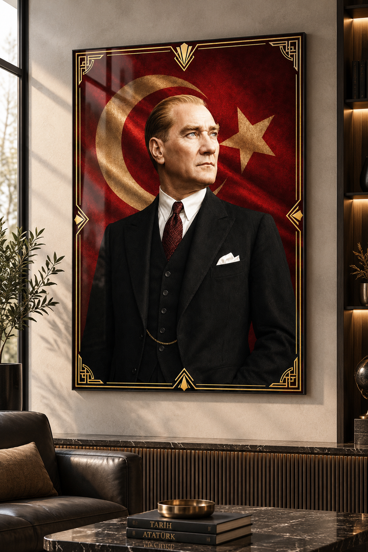 Ay Yıldızlı Klasik Atatürk Portresi Cam Tablo – görünüm 3