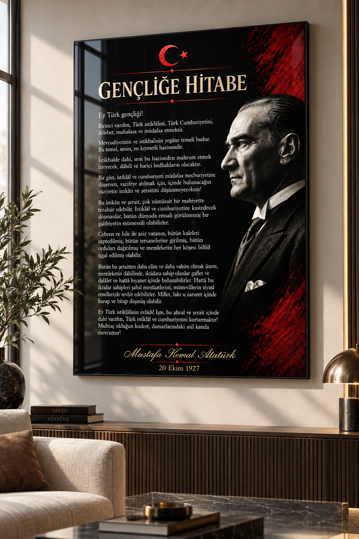 Gençliğe Hitabe ve Atatürk Portresi Cam Tablo – görünüm 2