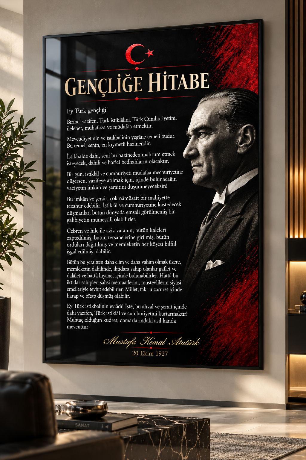 Gençliğe Hitabe ve Atatürk Portresi Cam Tablo – görünüm 3