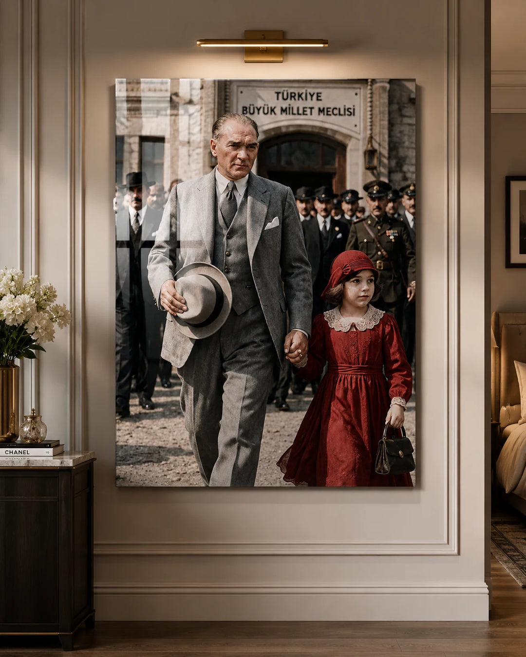 TBMM Önünde Atatürk ve Çocuk Cam Tablo