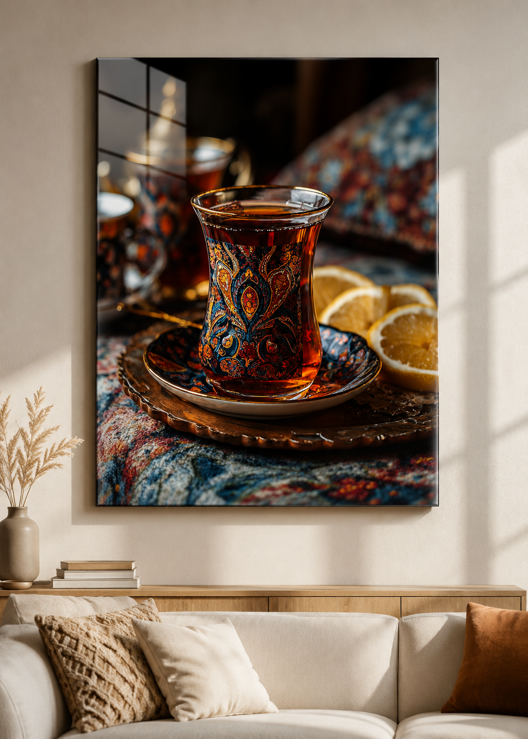 Geleneksel Desenli İnce Belli Çay Bardağı Temperli Cam Tablo