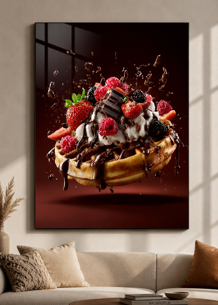 Çikolatalı Meyveli Waffle Temperli Cam Tablo – yakın plan görünümü