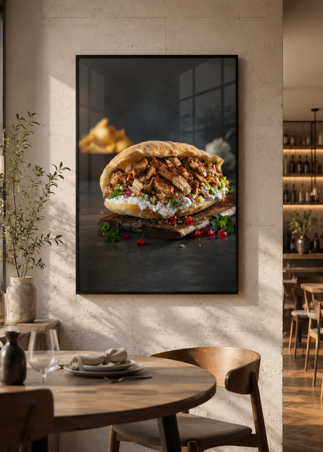 Döner Kebap Sandviç Temperli Cam Tablo – yakın plan görünümü