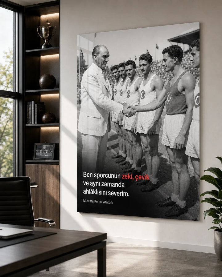 Ben Sporcunun Zeki, Çevik ve Ahlaklısını Severim Atatürk Cam Tablo